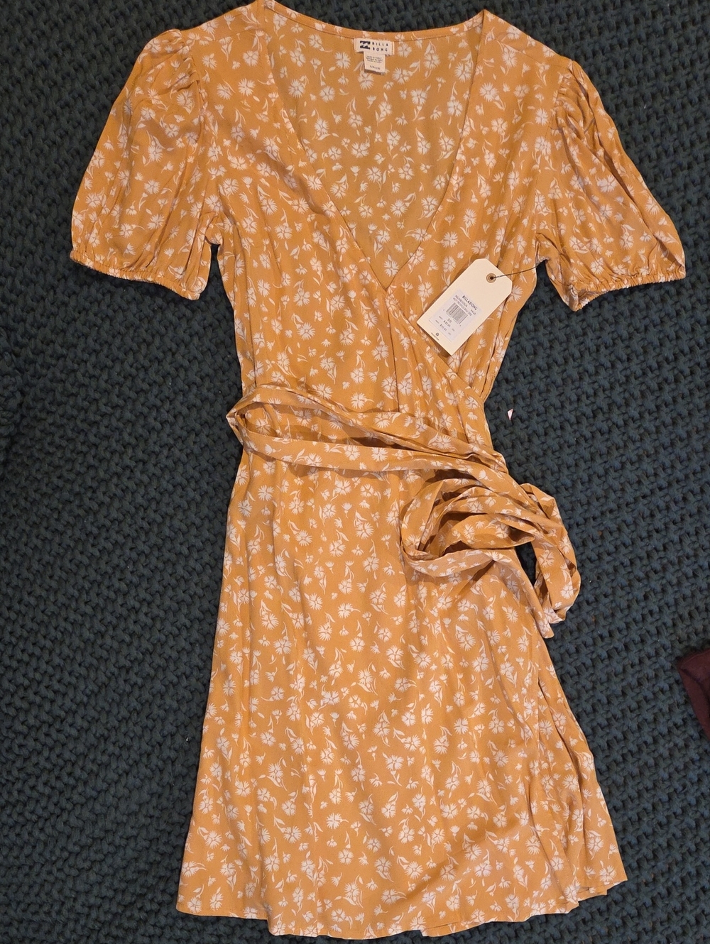 Billabong Yellow Floral Wrap Mini Dress